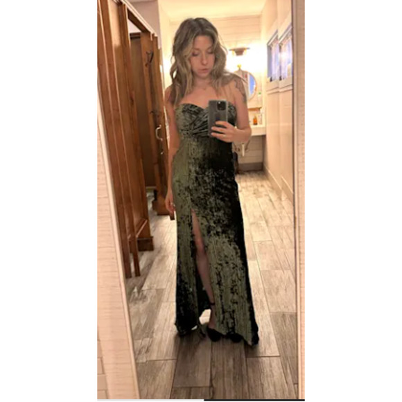 Lulus Olive Velvet Pleated Strapless Classy Sensation Maxi Dress Size XL - Picture 13 of 15